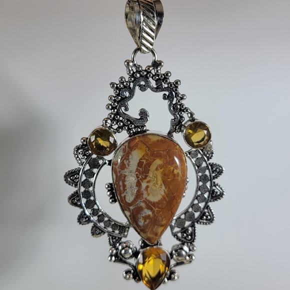 Handmade Silver Pendant with Jasper and Faceted Citrine Accents - Picture 1 of 10